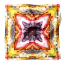 Charger l&#39;image dans la galerie, Silk Scarf and Foulard 35&quot; x 35&quot; - TERRA Collection TERRA silk scarf pays tribute to the nature of life - evolving and restarting it&#39;s journey, by this elongated design of intersecting colours of earth and sky.
