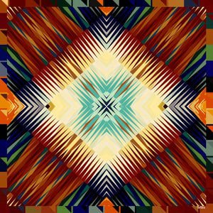 Cotton Silk Shawl 55" x 55" - FLAME Collection FLAME cotton silk shawl pays tribute to the intertwined nature of fire, growing and evolving, by this elongated design of intersecting colours of flame and heat