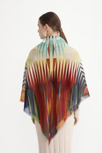Cotton Silk Shawl 55" x 55" - FLAME Collection FLAME cotton silk shawl pays tribute to the intertwined nature of fire, growing and evolving, by this elongated design of intersecting colours of flame and heat