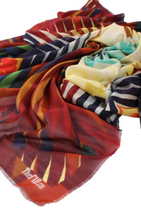 Cotton Silk Shawl 55" x 55" - FLAME Collection FLAME cotton silk shawl pays tribute to the intertwined nature of fire, growing and evolving, by this elongated design of intersecting colours of flame and heat