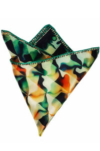 Silk Pocket Square 11"x11" - Hand-stitched, Limited Edition Pure Silk Pocket Square. Hand-rolled on edges and hand stitched. Each piece has a unique design created with special Fractal formulas. A timeless great gift.