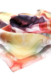 Silk Scarf and Foulard 35" x 35" - TERRA Collection TERRA silk scarf pays tribute to the nature of life - evolving and restarting it's journey, by this elongated design of intersecting colours of earth and sky.