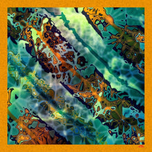 Charger l&#39;image dans la galerie, Silk Scarf &amp; Foulard 35&quot; x 35&quot; - MARE Collection Inspired by the many treasures of the ocean, MARE silk scarf and foulard has beautiful notes of blue and greens in linear forms creating waves of motion.
