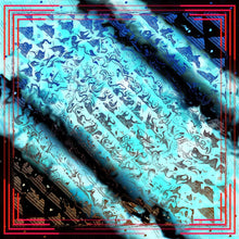 Load image into Gallery viewer, Silk Crepe Scarf &amp; Bandana 27&quot; x 27&quot; - MARE Collection Inspired by the many treasures of the ocean, MARE cotton silk large shawl has beautiful notes of blue and greens in linear forms creating waves of motion.

