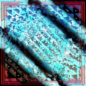 Silk Crepe Scarf & Bandana 27" x 27" - MARE Collection Inspired by the many treasures of the ocean, MARE cotton silk large shawl has beautiful notes of blue and greens in linear forms creating waves of motion.