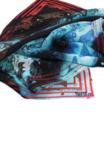 Load image into Gallery viewer, Silk Crepe Scarf &amp; Bandana 27&quot; x 27&quot; - MARE Collection Inspired by the many treasures of the ocean, MARE cotton silk large shawl has beautiful notes of blue and greens in linear forms creating waves of motion.
