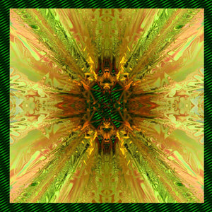 Silk Crepe Scarf & Bandana 27" x 27" - TERRA Collection TERRA silk scarf pays tribute to the nature of life - evolving and restarting it's journey, by this elongated design of intersecting colours of earth and plants