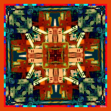 Load image into Gallery viewer, Silk Crepe Scarf &amp; Bandana 27&quot; x 27&quot; - TERRA Collection TERRA silk scarf pays tribute to the nature of life - evolving and restarting it&#39;s journey, by this elongated design of intersecting colours of earth and skies.
