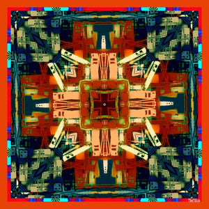 Silk Crepe Scarf & Bandana 27" x 27" - TERRA Collection TERRA silk scarf pays tribute to the nature of life - evolving and restarting it's journey, by this elongated design of intersecting colours of earth and skies.