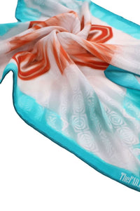 Silk Crepe Scarf & Bandana 27" x 27" - MARE Collection Inspired by the many treasures of the ocean, MARE cotton silk large shawl has beautiful notes of blue and greens in linear forms creating waves of motion.
