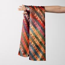 Charger l&#39;image dans la galerie, 100% Silk Twill Shawl, FLAME Collection Designed with fractal formulas creating diagonal stripes with tones of red, blue green and yellow. An exclusive piece of accessory - a scarf, a foulard.. Limited edition, hand-rolled on edges and hand stitched.
