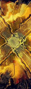 FLAME Collection 27"x78" Large Silk Shawl pays tribute to the intertwined nature of fire - growing and evolving, by this elongated design of intersecting colours of flame and heat. Produced in limited numbers, hand-rolled on edges and hand stitched.
