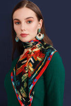 Load image into Gallery viewer, Silk Crepe Scarf &amp; Bandana 27&quot; x 27&quot; - TERRA Collection TERRA silk scarf pays tribute to the nature of life - evolving and restarting it&#39;s journey, by this elongated design of intersecting colours of earth and skies.
